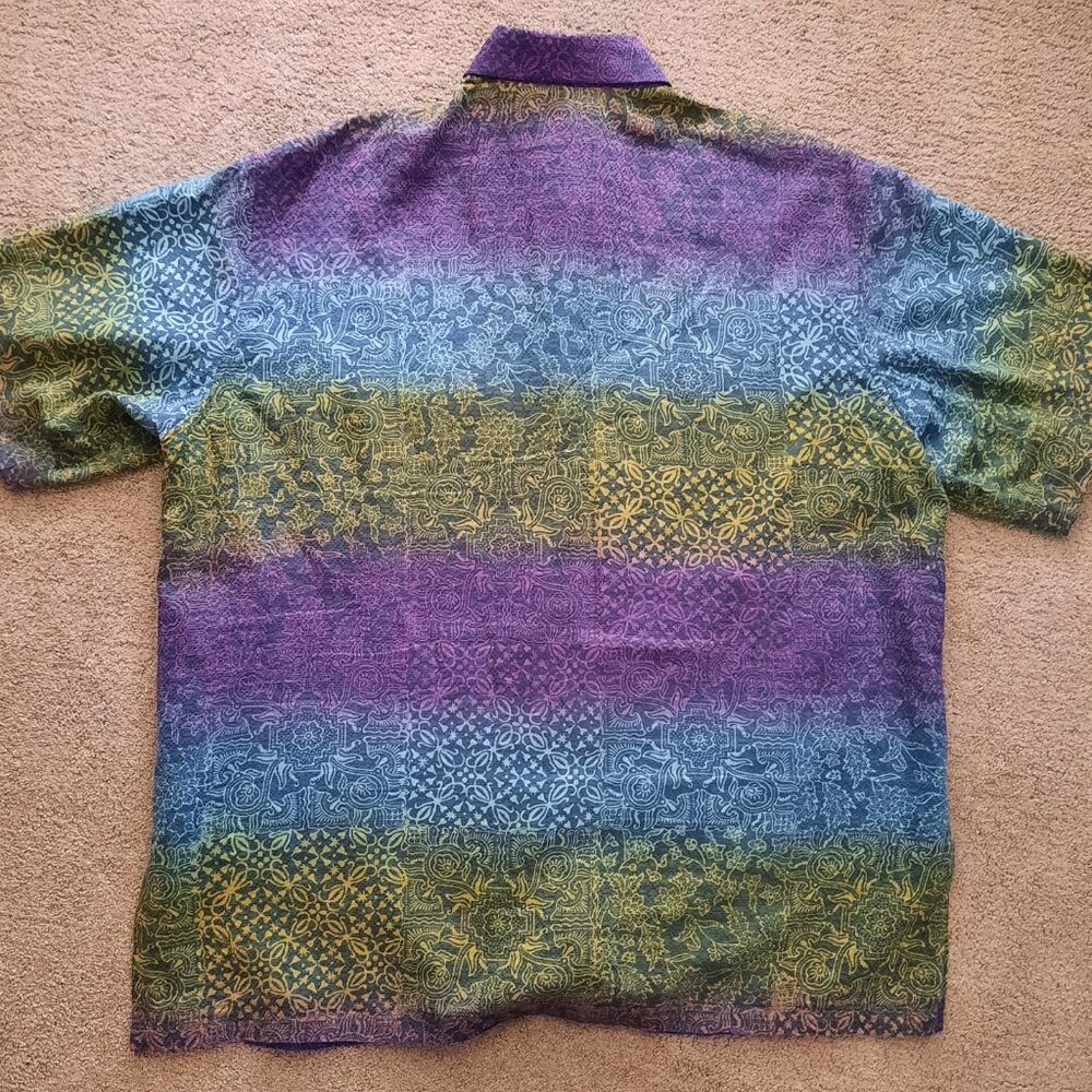 Allure Silk Hawaiian Camp Shirt Men's XL Ombre Batik Short Sleeve Button Up - Picture 6 of 7